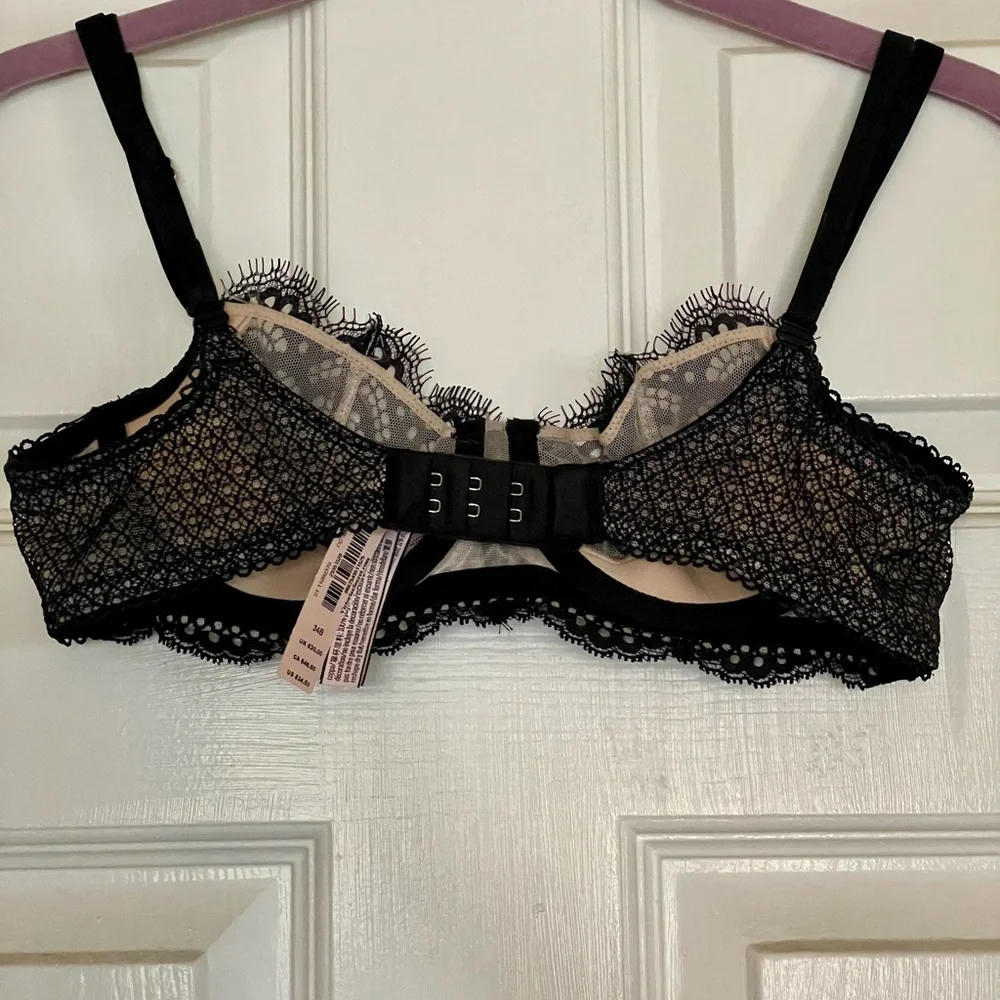 VICTORIA SECRET Dream Angels Push up Lace Underwire Bra Black Nude 34B, NWT - Picture 2 of 11